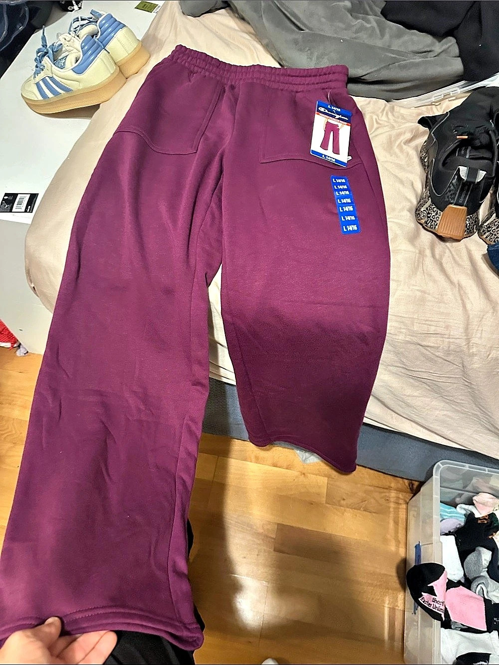 Champion Youth Fleece Pants Kids wide leg Sweatpants in Purple Size Large NWT